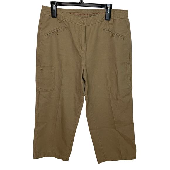 Sundance Tan Wide Leg Pants 12 Womens Cropped Cargo Pockets Linen Cotton Career - Picture 1 of 8
